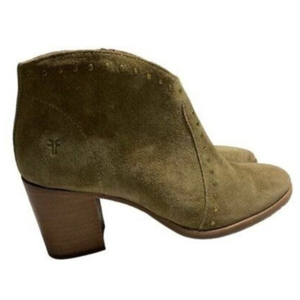 Frye Women's Studded Cowboy Gold Suede Zip Short Ankle Boots Tan Size 7B